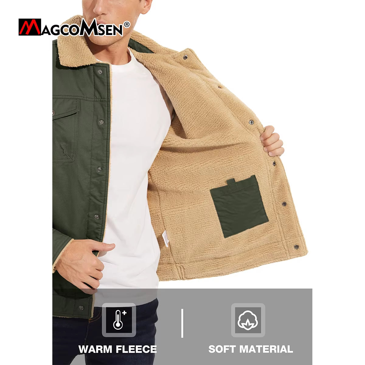 Men'S Jacket Lined Sherpa Jackets Warm Trucker Coats Multi Pocket Cargo Lapel Parkas Winter Work Jackets