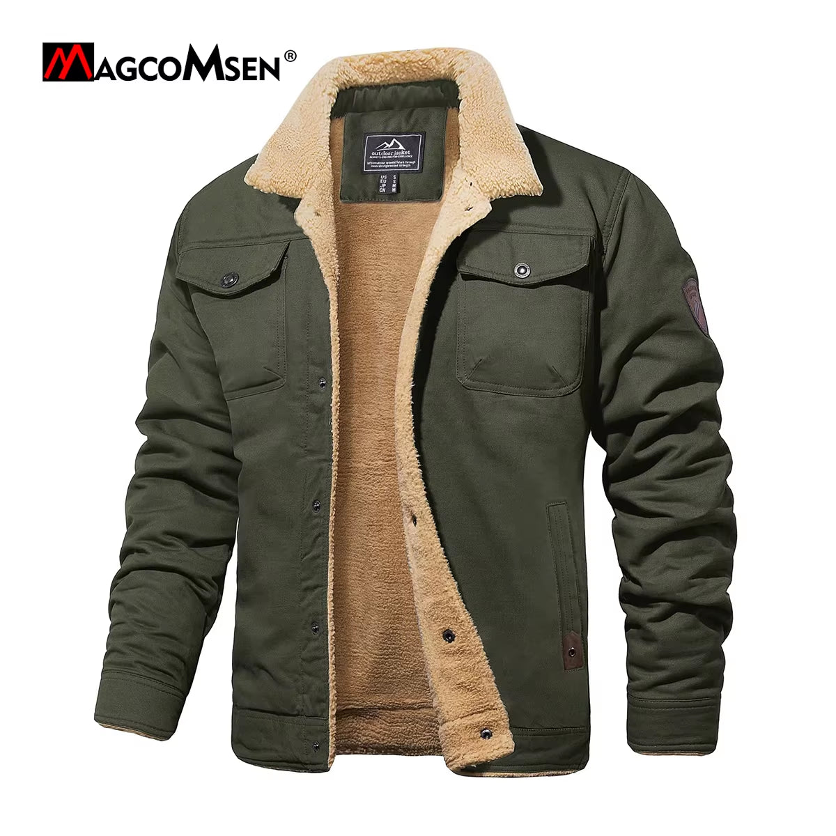 Men'S Jacket Lined Sherpa Jackets Warm Trucker Coats Multi Pocket Cargo Lapel Parkas Winter Work Jackets