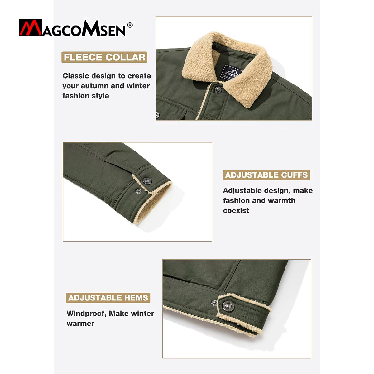 Men'S Jacket Lined Sherpa Jackets Warm Trucker Coats Multi Pocket Cargo Lapel Parkas Winter Work Jackets