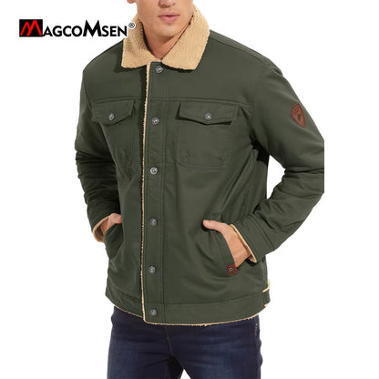 Men'S Jacket Lined Sherpa Jackets Warm Trucker Coats Multi Pocket Cargo Lapel Parkas Winter Work Jackets