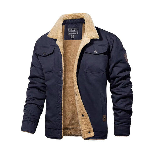 Men'S Jacket Lined Sherpa Jackets Warm Trucker Coats Multi Pocket Cargo Lapel Parkas Winter Work Jackets
