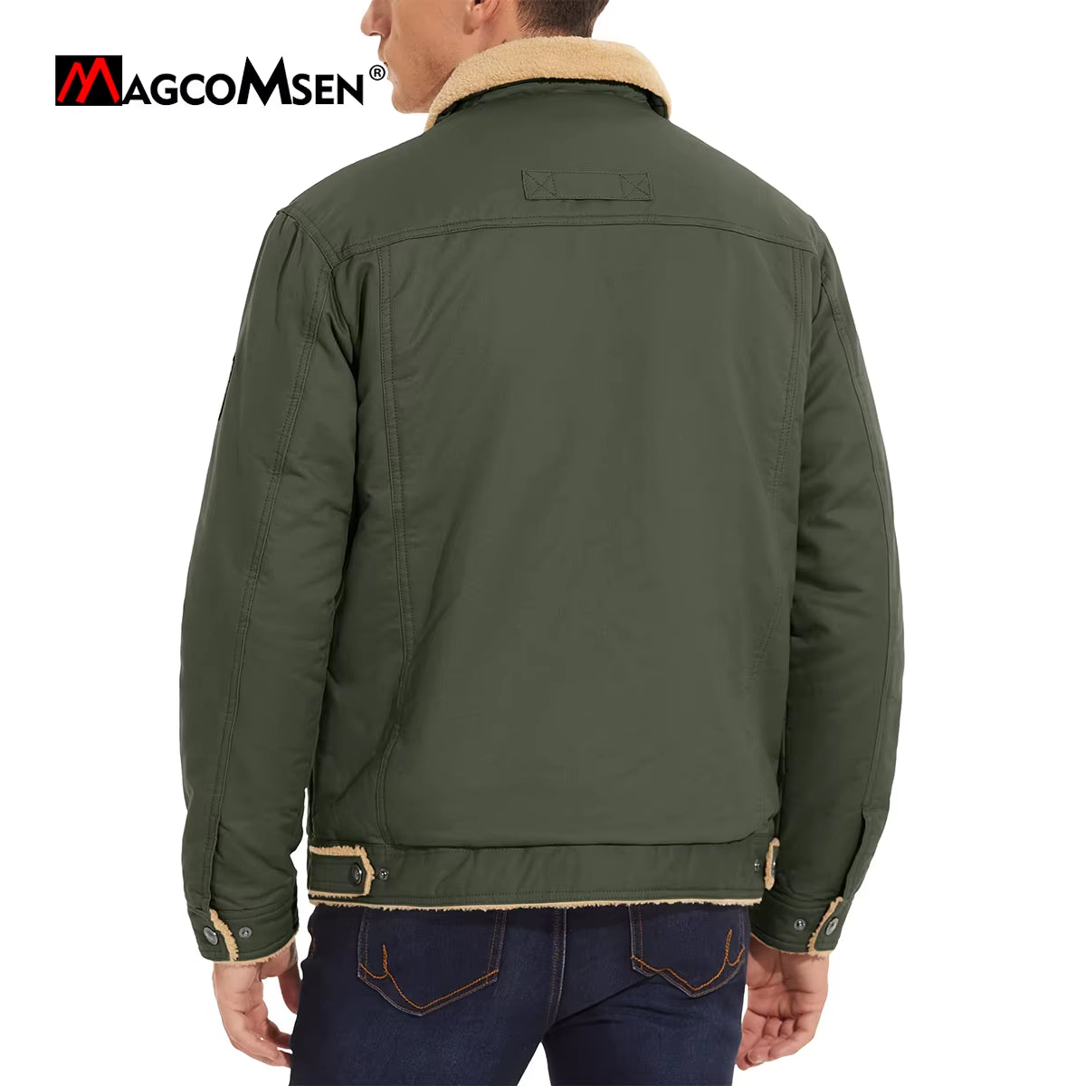 Men'S Jacket Lined Sherpa Jackets Warm Trucker Coats Multi Pocket Cargo Lapel Parkas Winter Work Jackets